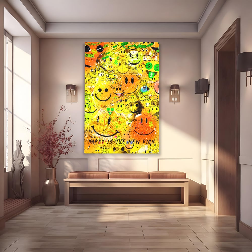 Tablou Canvas Premium LuxCanva® A1198, Happy Smile , Galben, Dormitor, Fata Zambitoare, Dolar, Living, Culori Vibrante