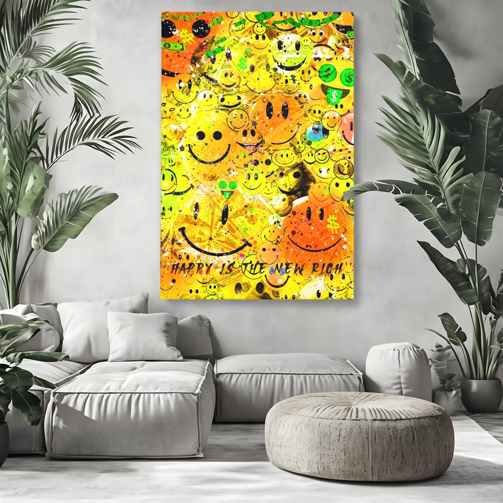 Tablou Canvas Premium LuxCanva® A1198, Happy Smile , Galben, Dormitor, Fata Zambitoare, Dolar, Living, Culori Vibrante