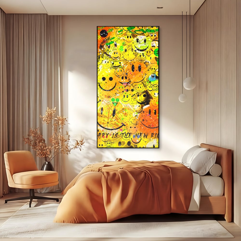 Tablou Canvas Premium LuxCanva® A1198, Happy Smile , Galben, Dormitor, Fata Zambitoare, Dolar, Living, Culori Vibrante