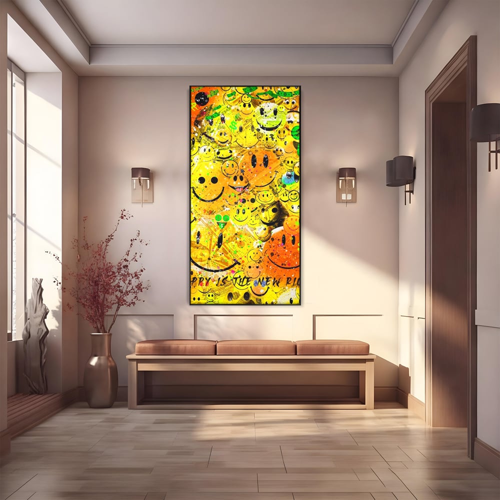 Tablou Canvas Premium LuxCanva® A1198, Happy Smile , Galben, Dormitor, Fata Zambitoare, Dolar, Living, Culori Vibrante