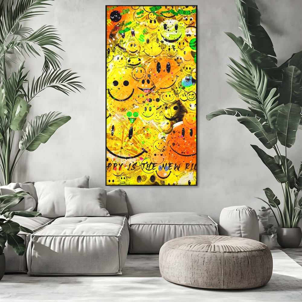 Tablou Canvas Premium LuxCanva® A1198, Happy Smile , Galben, Dormitor, Fata Zambitoare, Dolar, Living, Culori Vibrante