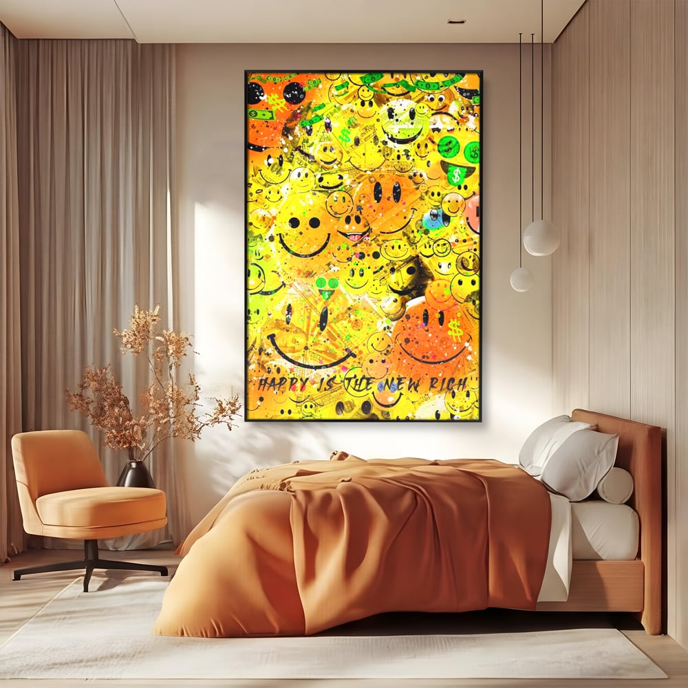 Tablou Canvas Premium LuxCanva® A1198, Happy Smile , Galben, Dormitor, Fata Zambitoare, Dolar, Living, Culori Vibrante