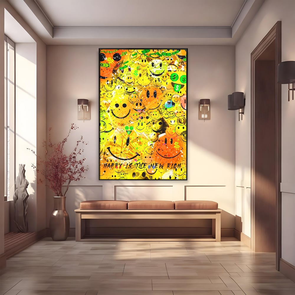 Tablou Canvas Premium LuxCanva® A1198, Happy Smile , Galben, Dormitor, Fata Zambitoare, Dolar, Living, Culori Vibrante