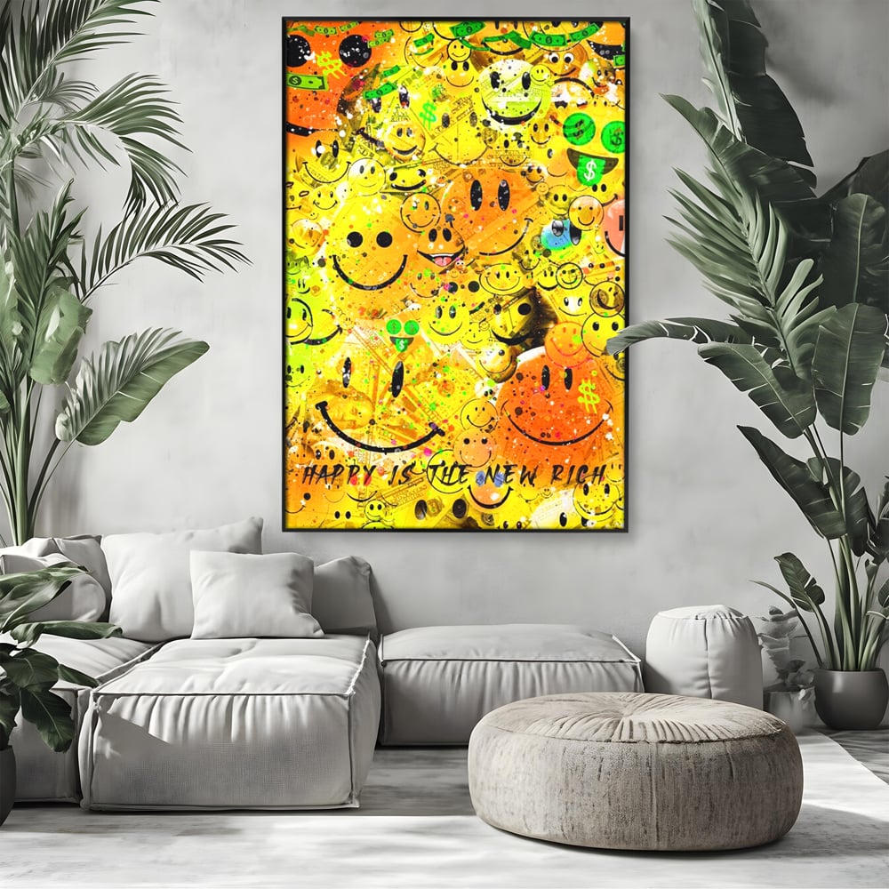 Tablou Canvas Premium LuxCanva® A1198, Happy Smile , Galben, Dormitor, Fata Zambitoare, Dolar, Living, Culori Vibrante