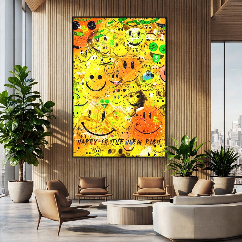 Tablou Canvas Premium LuxCanva® A1198, Happy Smile , Galben, Dormitor, Fata Zambitoare, Dolar, Living, Culori Vibrante