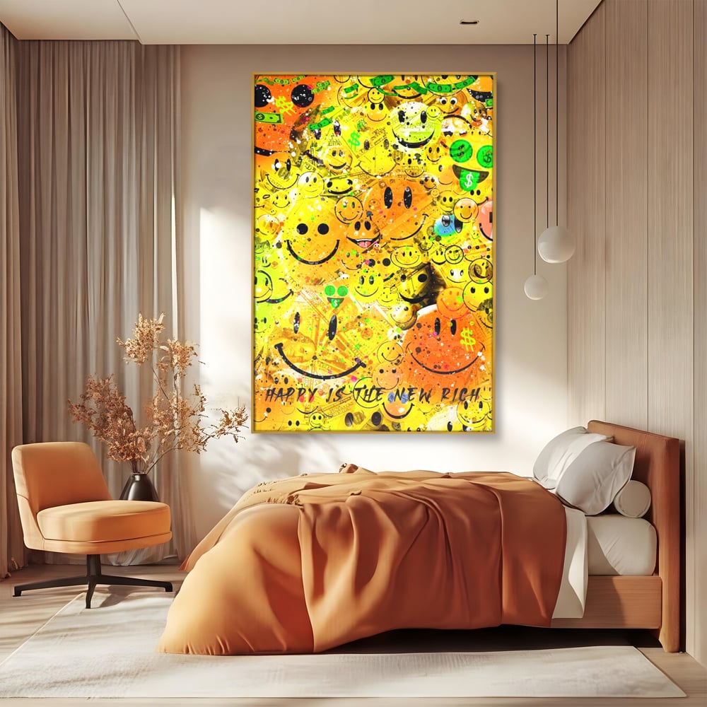 Tablou Canvas Premium LuxCanva® A1198, Happy Smile , Galben, Dormitor, Fata Zambitoare, Dolar, Living, Culori Vibrante
