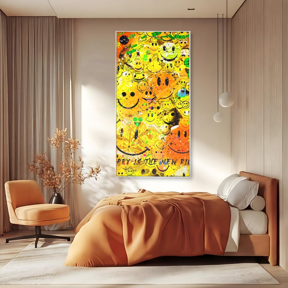 Tablou Canvas Premium LuxCanva® A1198, Happy Smile , Galben, Dormitor, Fata Zambitoare, Dolar, Living, Culori Vibrante