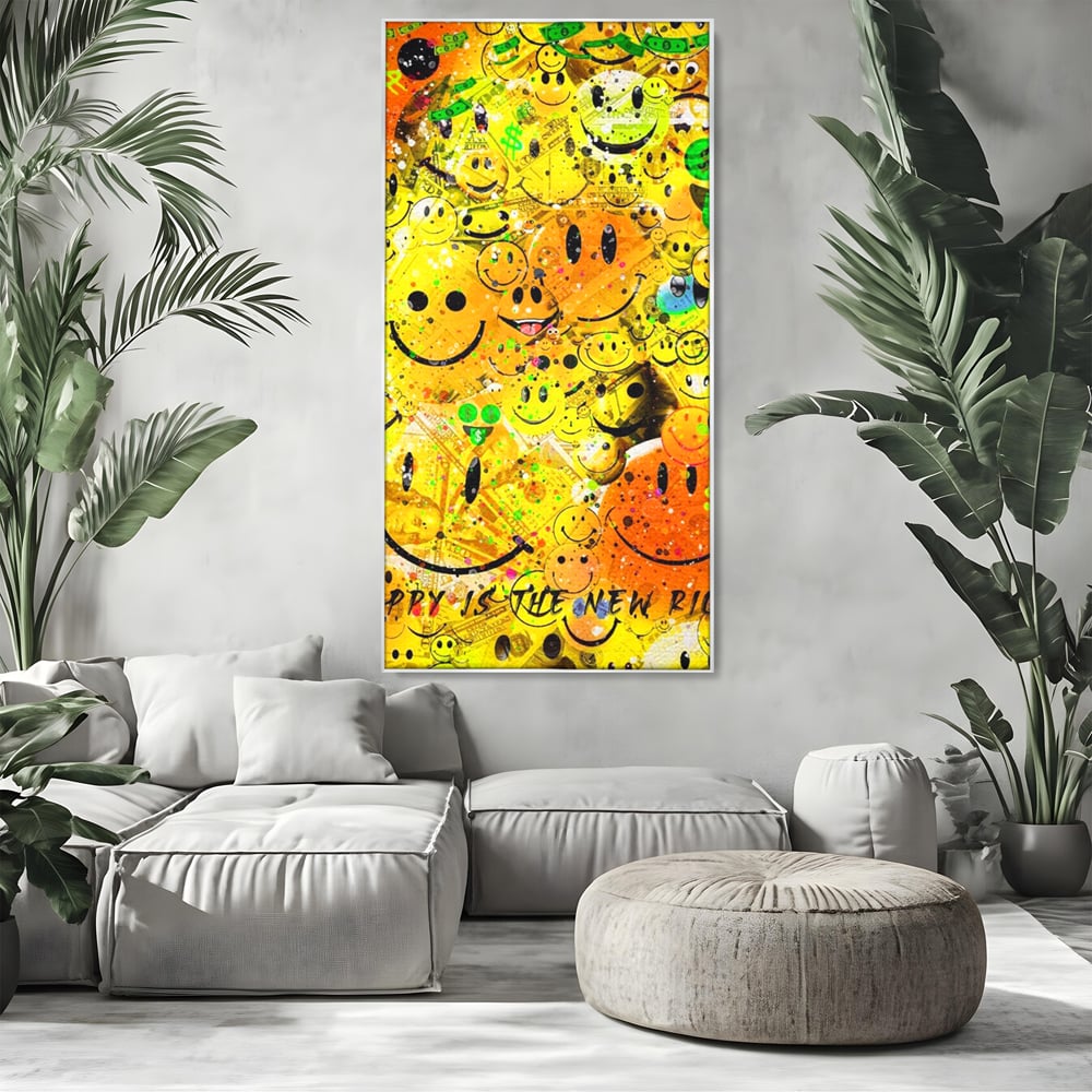 Tablou Canvas Premium LuxCanva® A1198, Happy Smile , Galben, Dormitor, Fata Zambitoare, Dolar, Living, Culori Vibrante