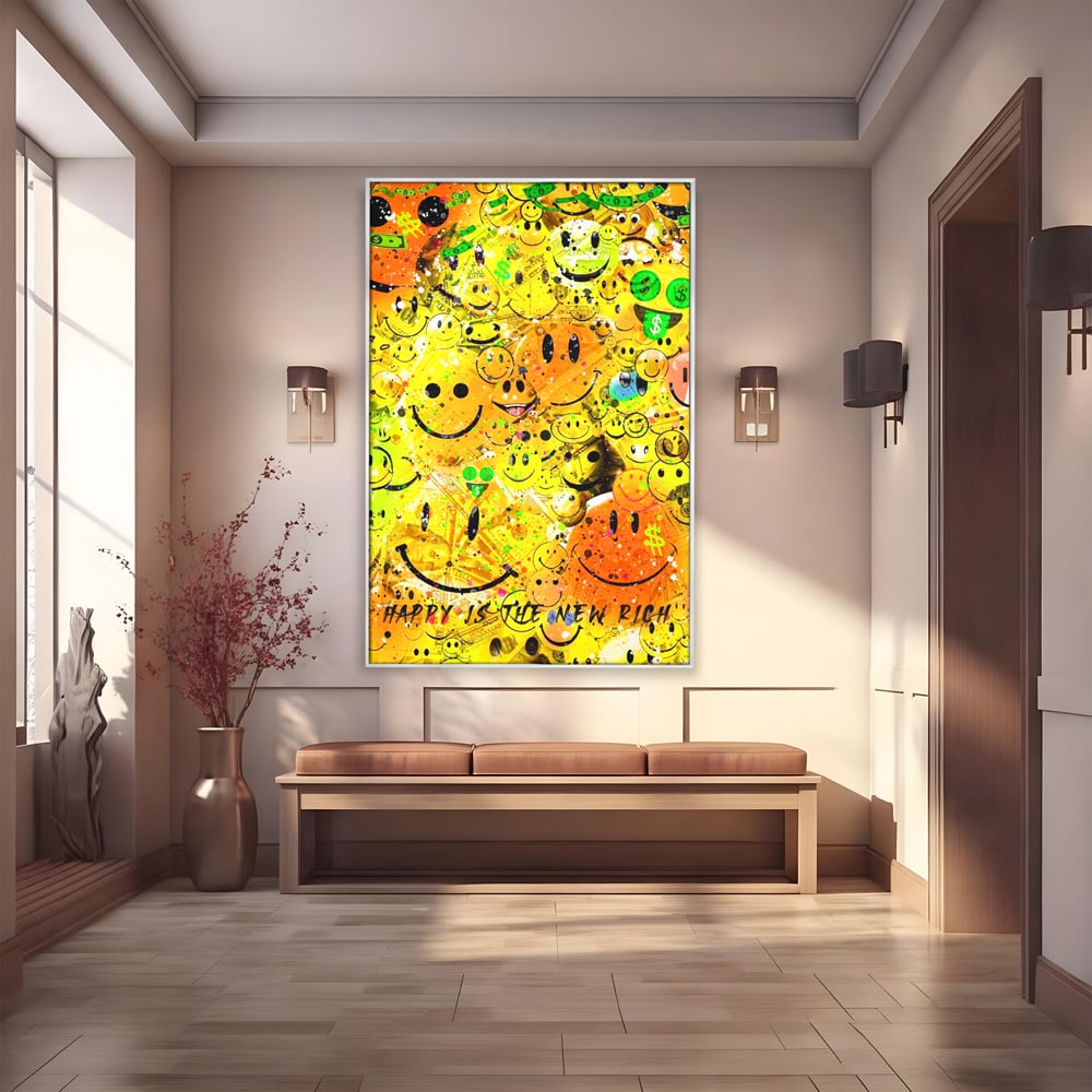 Tablou Canvas Premium LuxCanva® A1198, Happy Smile , Galben, Dormitor, Fata Zambitoare, Dolar, Living, Culori Vibrante