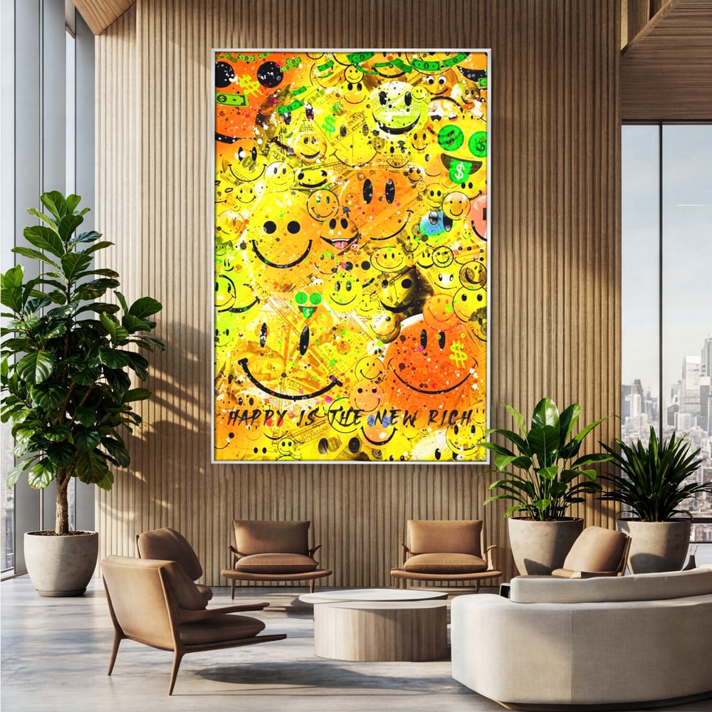 Tablou Canvas Premium LuxCanva® A1198, Happy Smile , Galben, Dormitor, Fata Zambitoare, Dolar, Living, Culori Vibrante