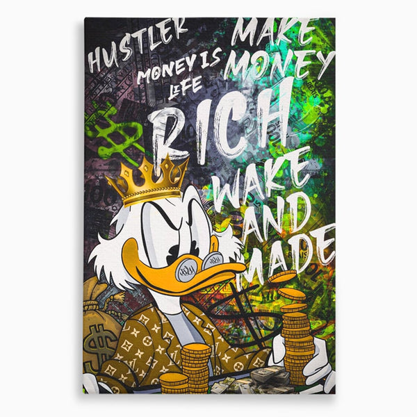 Tablou Canvas Premium LuxCanva® A1199, Money Is Life , Scrooge McDuck, Birou, Motivational, Money, Living, Culori Vibrante