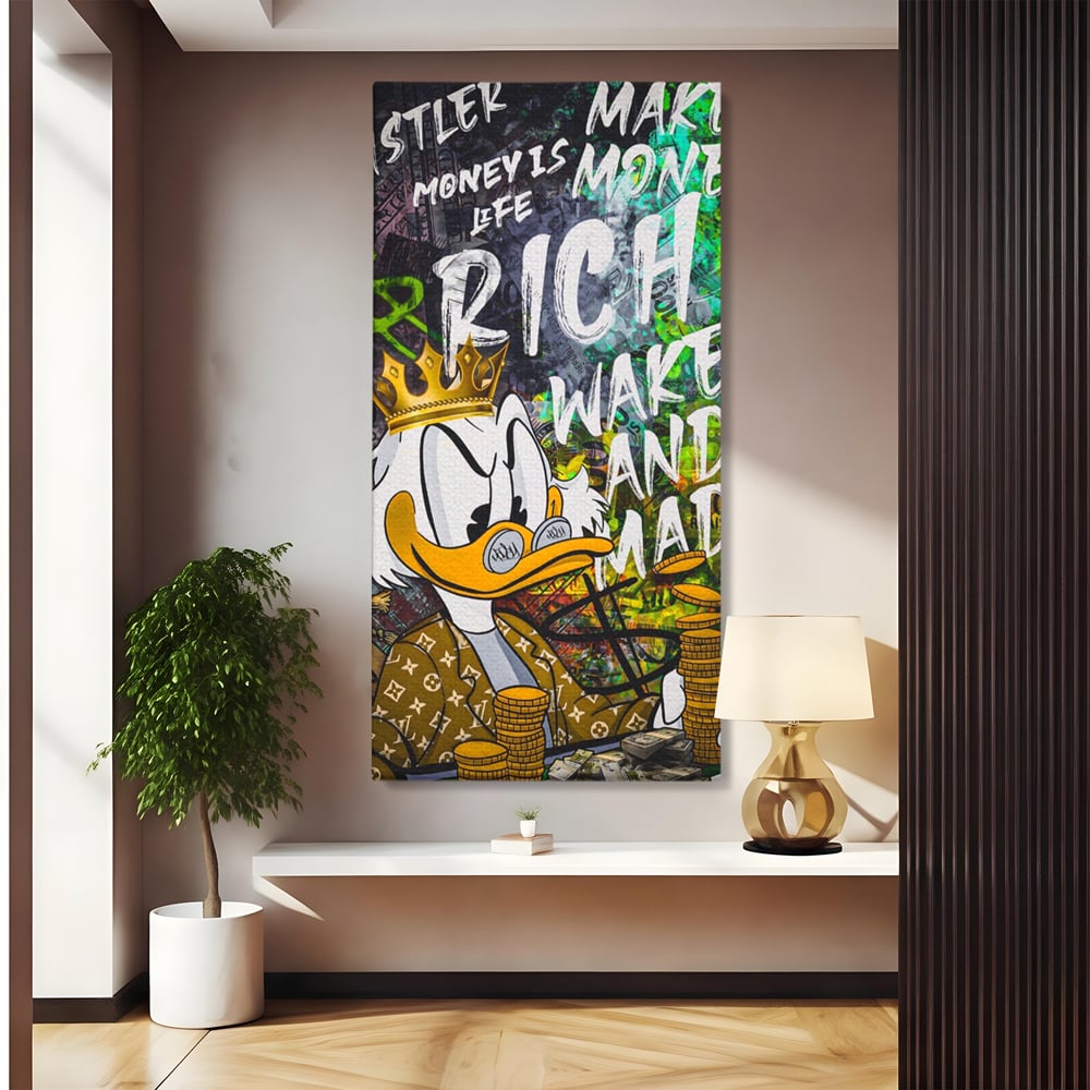 Leinwandbilder Premium LuxCanva® A1199, Geld ist Leben, Dagobert Duck, Büro, Motivierend, Geld, Lebendig, Kräftige Farben