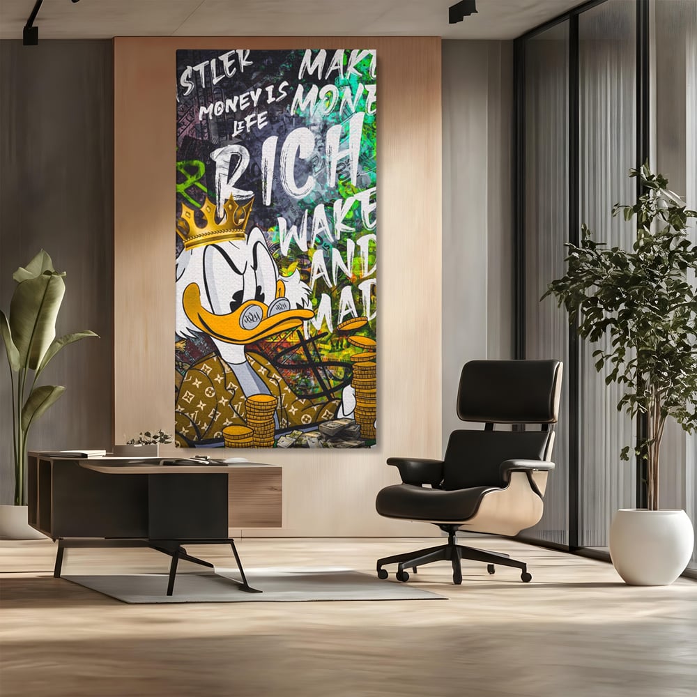 Leinwandbilder Premium LuxCanva® A1199, Geld ist Leben, Dagobert Duck, Büro, Motivierend, Geld, Lebendig, Kräftige Farben