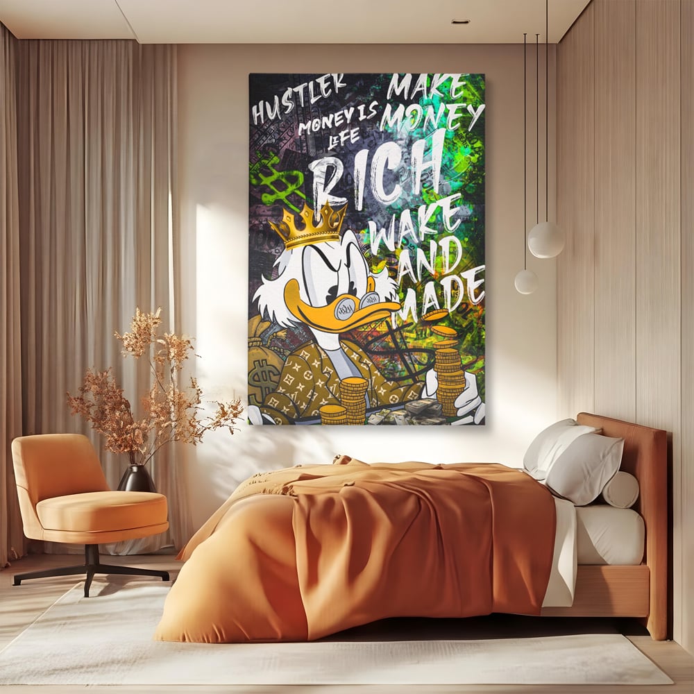 Leinwandbilder Premium LuxCanva® A1199, Geld ist Leben, Dagobert Duck, Büro, Motivierend, Geld, Lebendig, Kräftige Farben