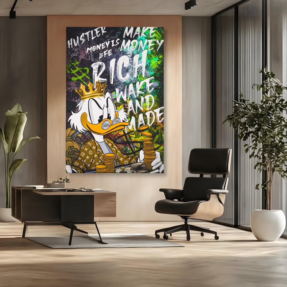Leinwandbilder Premium LuxCanva® A1199, Geld ist Leben, Dagobert Duck, Büro, Motivierend, Geld, Lebendig, Kräftige Farben