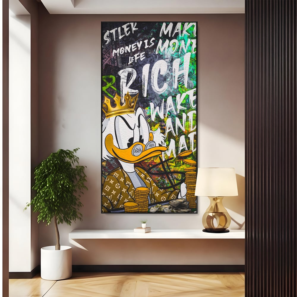 Leinwandbilder Premium LuxCanva® A1199, Geld ist Leben, Dagobert Duck, Büro, Motivierend, Geld, Lebendig, Kräftige Farben