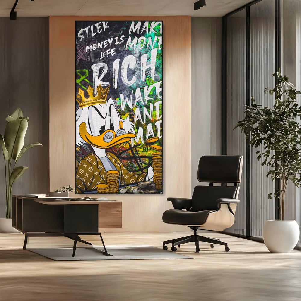 Leinwandbilder Premium LuxCanva® A1199, Geld ist Leben, Dagobert Duck, Büro, Motivierend, Geld, Lebendig, Kräftige Farben