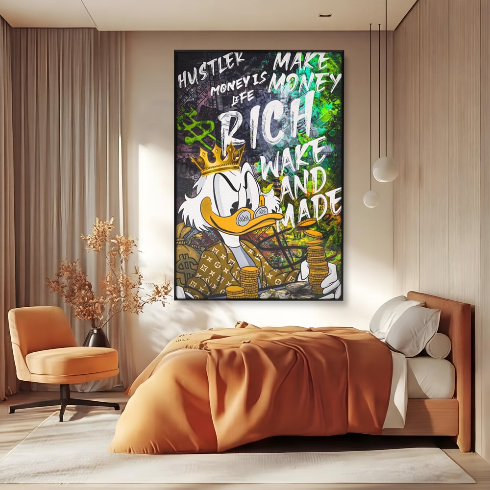 Leinwandbilder Premium LuxCanva® A1199, Geld ist Leben, Dagobert Duck, Büro, Motivierend, Geld, Lebendig, Kräftige Farben