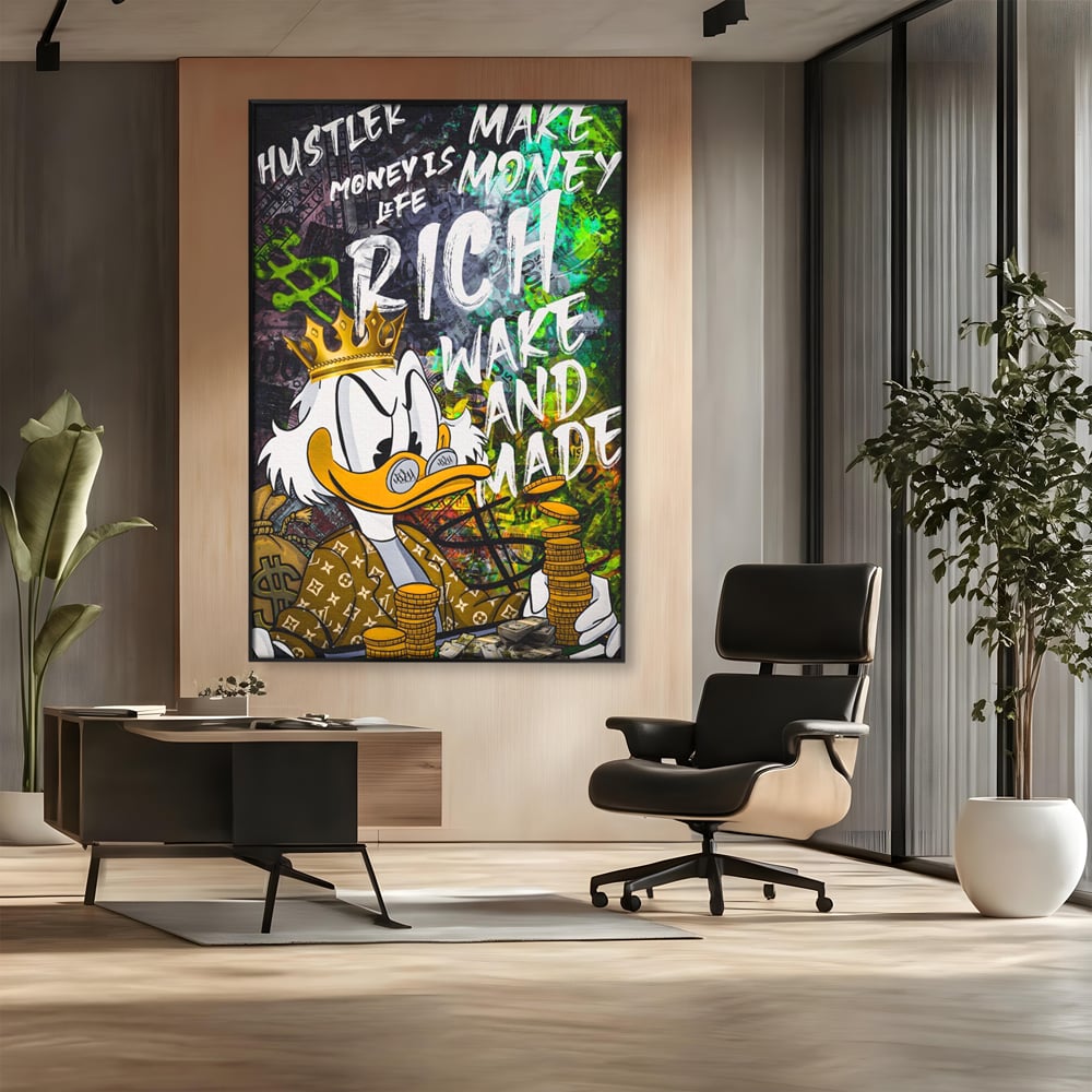 Leinwandbilder Premium LuxCanva® A1199, Geld ist Leben, Dagobert Duck, Büro, Motivierend, Geld, Lebendig, Kräftige Farben