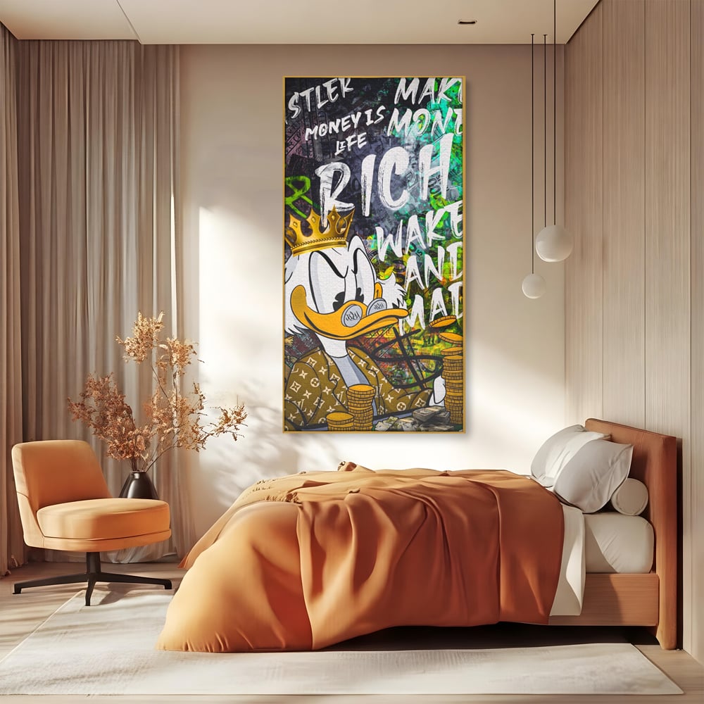 Leinwandbilder Premium LuxCanva® A1199, Geld ist Leben, Dagobert Duck, Büro, Motivierend, Geld, Lebendig, Kräftige Farben