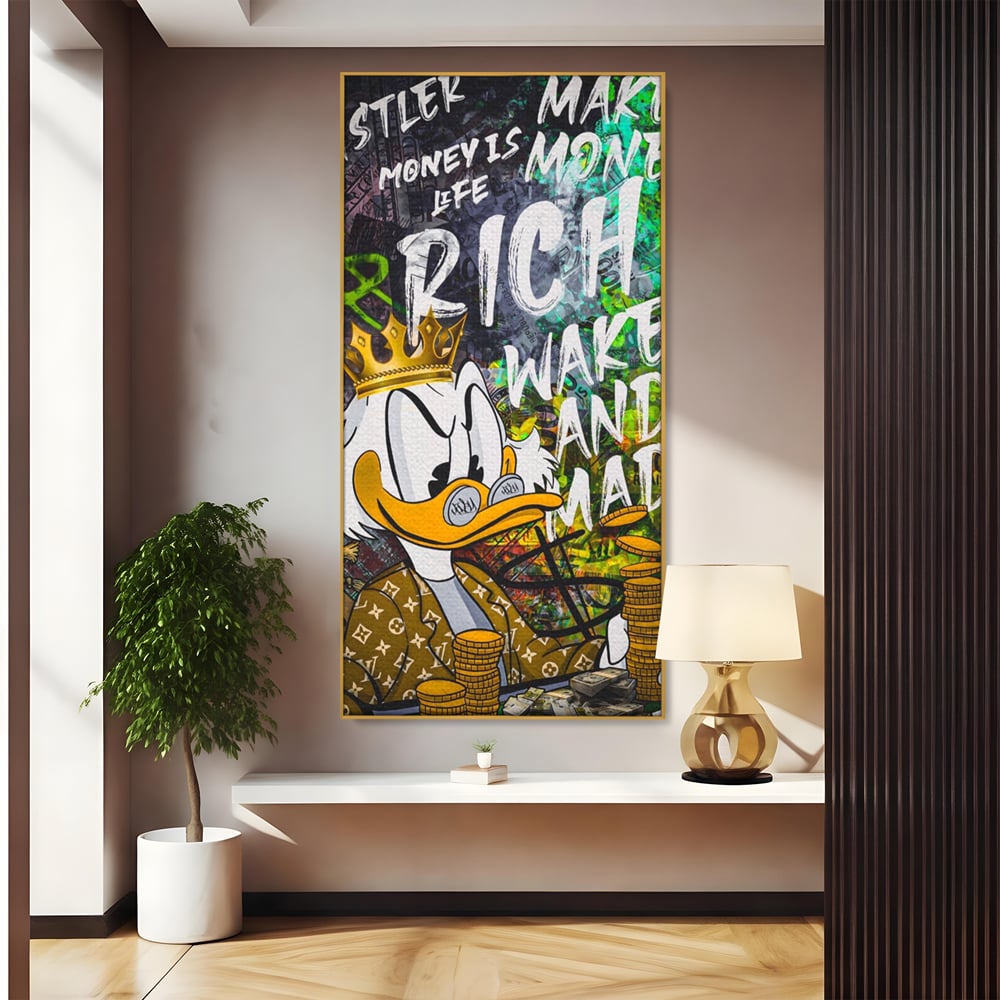 Leinwandbilder Premium LuxCanva® A1199, Geld ist Leben, Dagobert Duck, Büro, Motivierend, Geld, Lebendig, Kräftige Farben