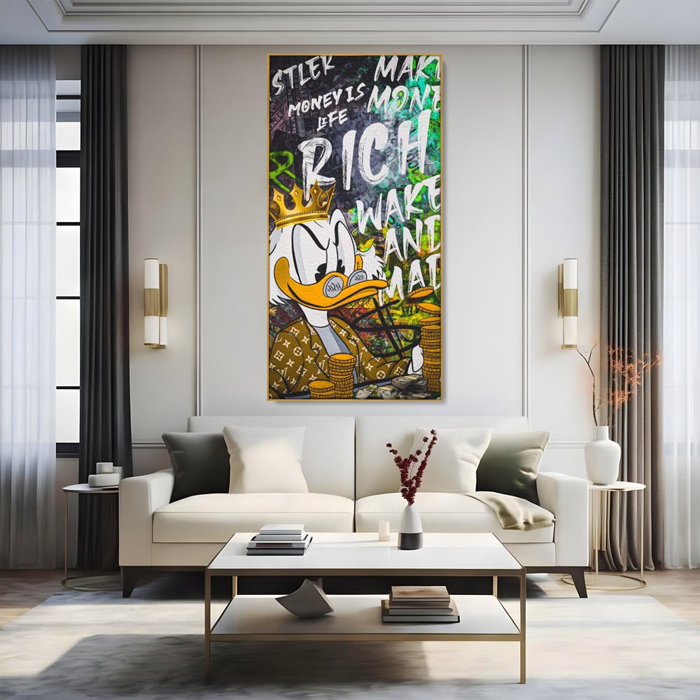 Leinwandbilder Premium LuxCanva® A1199, Geld ist Leben, Dagobert Duck, Büro, Motivierend, Geld, Lebendig, Kräftige Farben