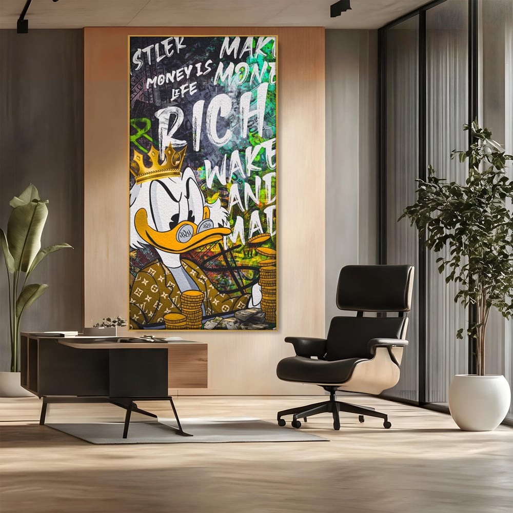 Leinwandbilder Premium LuxCanva® A1199, Geld ist Leben, Dagobert Duck, Büro, Motivierend, Geld, Lebendig, Kräftige Farben