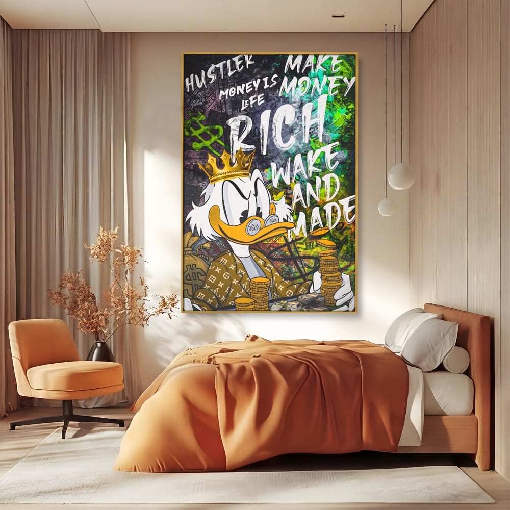 Leinwandbilder Premium LuxCanva® A1199, Geld ist Leben, Dagobert Duck, Büro, Motivierend, Geld, Lebendig, Kräftige Farben