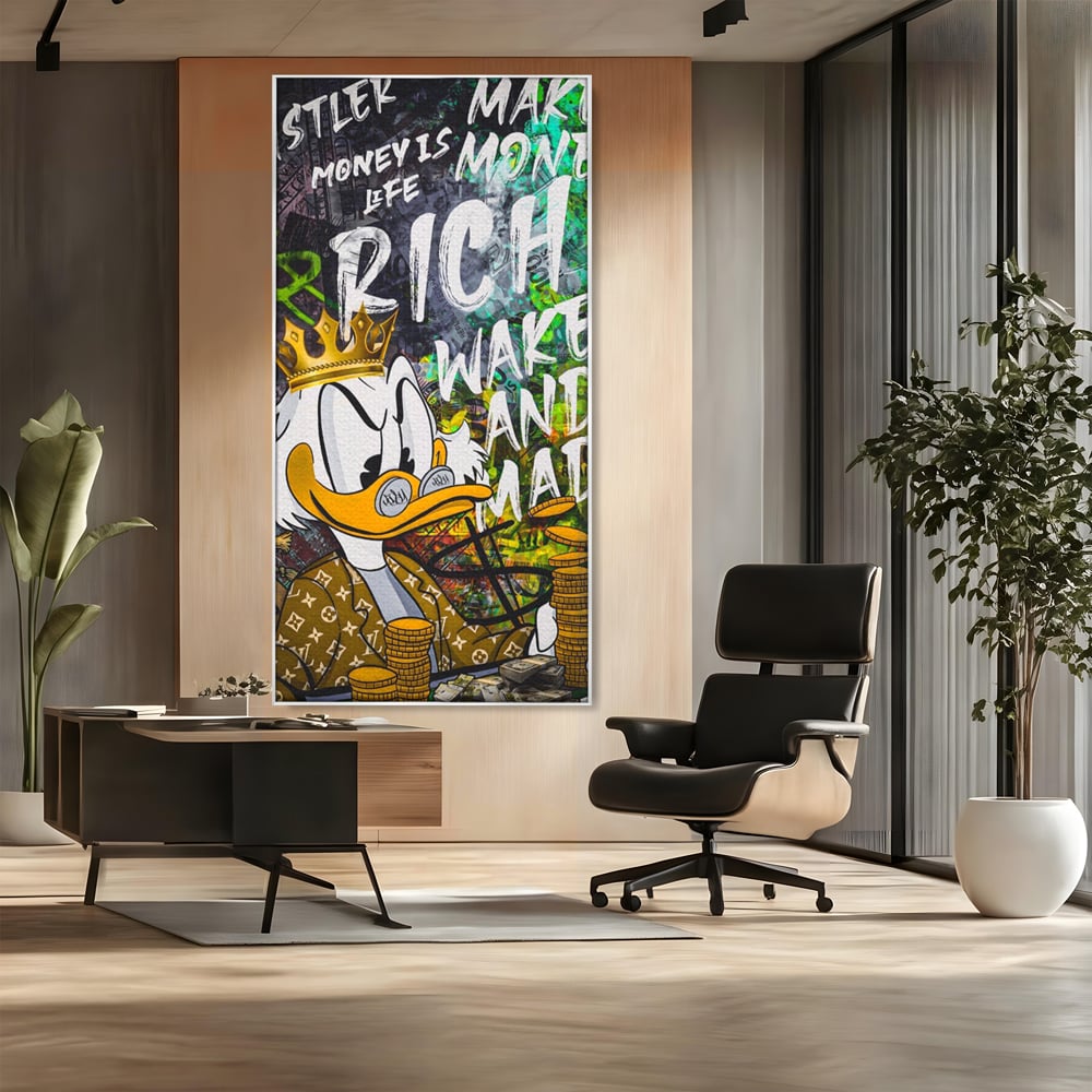 Leinwandbilder Premium LuxCanva® A1199, Geld ist Leben, Dagobert Duck, Büro, Motivierend, Geld, Lebendig, Kräftige Farben