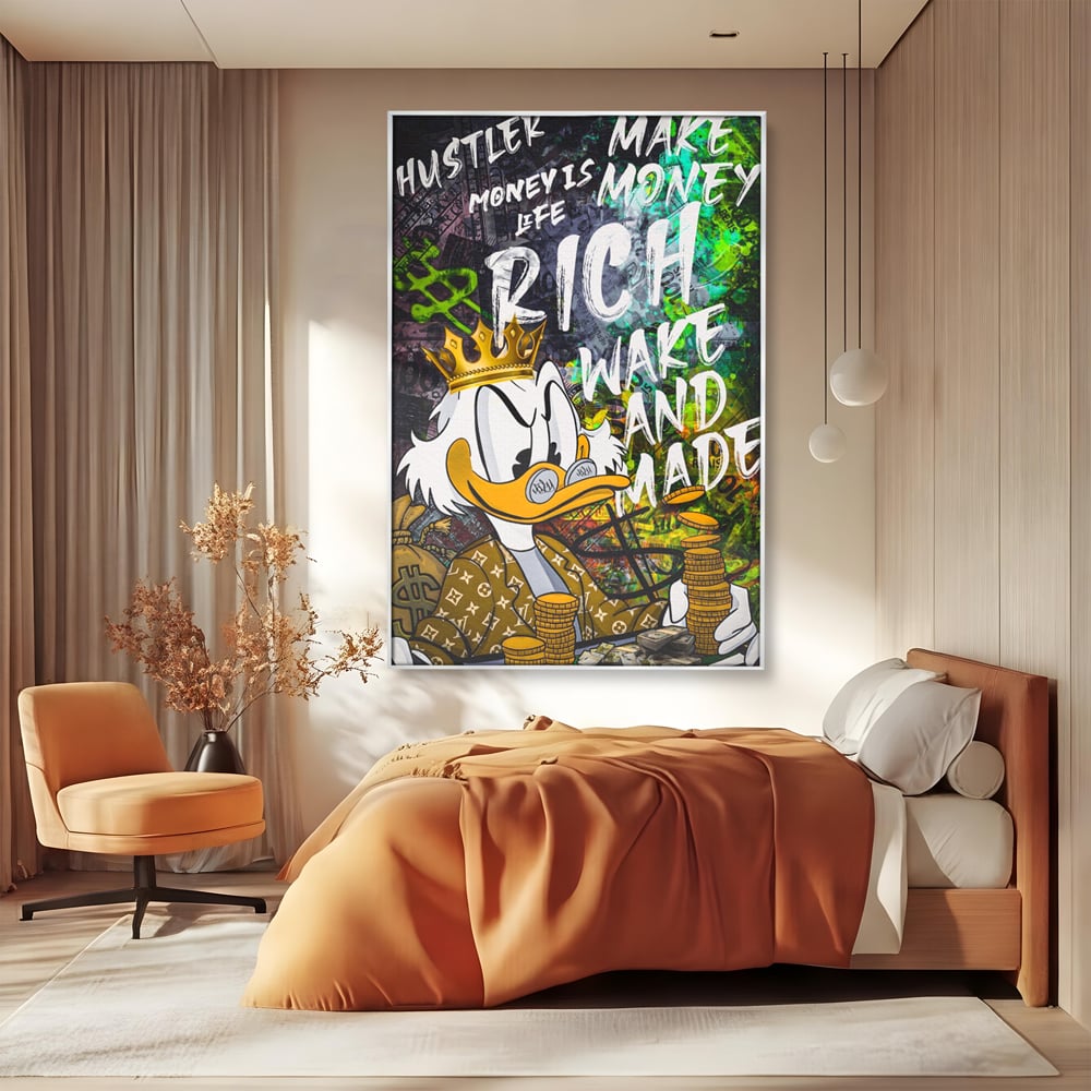 Leinwandbilder Premium LuxCanva® A1199, Geld ist Leben, Dagobert Duck, Büro, Motivierend, Geld, Lebendig, Kräftige Farben
