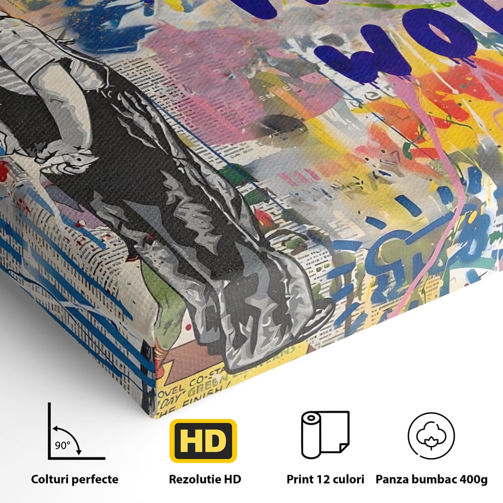 Tablou Canvas Premium LuxCanva® A1200, Less Talk More Work , Decorativ, Birou, Motivational, Copil, Colorat, Living, Culori Vibrante
