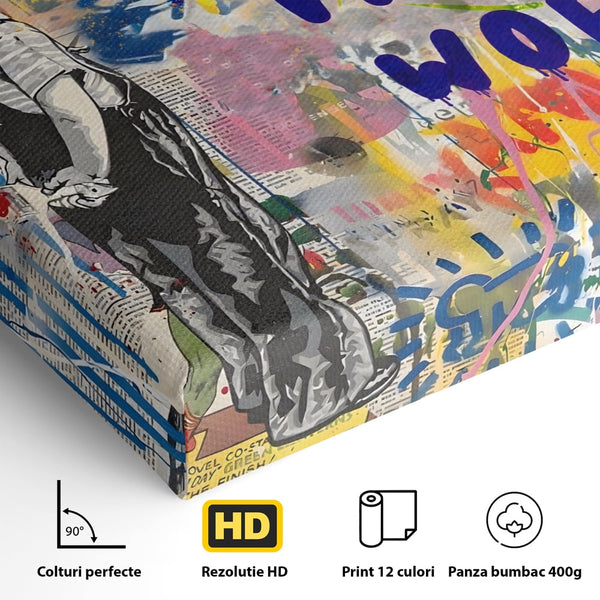 Tablou Canvas Premium LuxCanva® A1200, Less Talk More Work , Decorativ, Birou, Motivational, Copil, Colorat, Living, Culori Vibrante