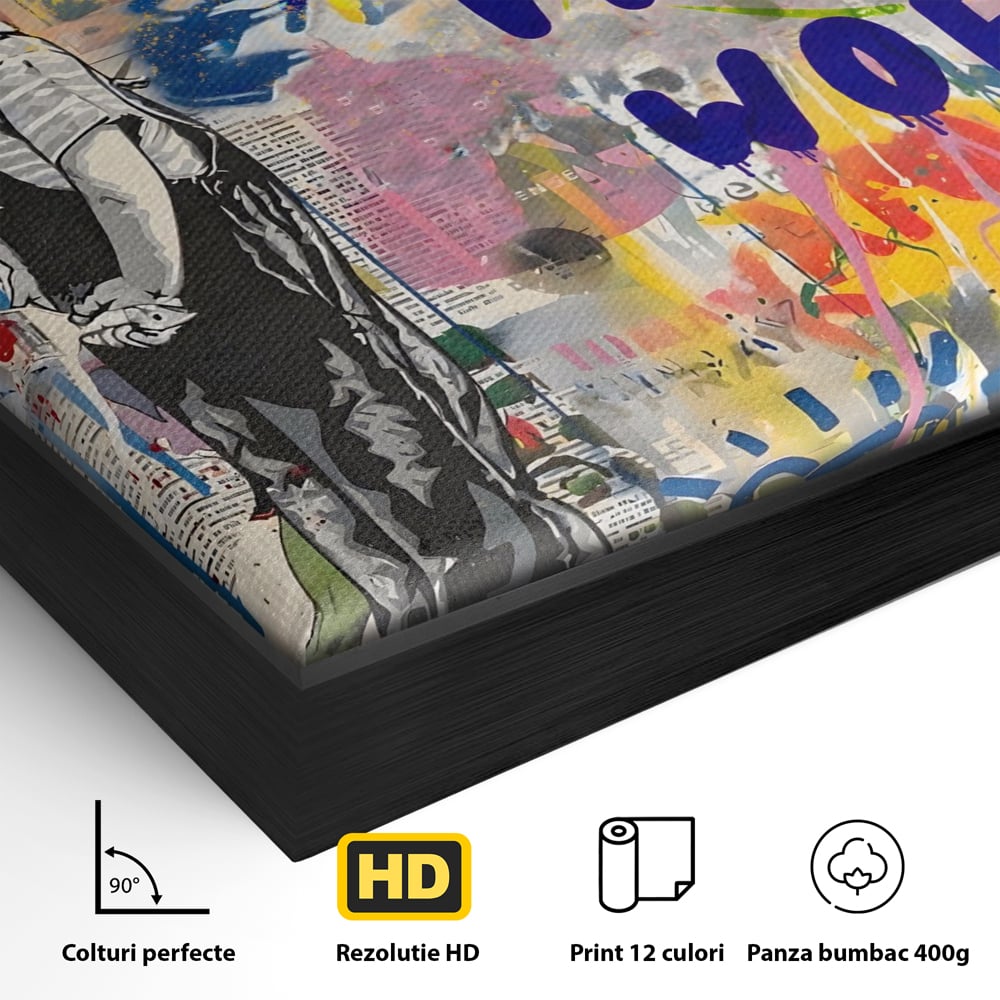 Tablou Canvas Premium LuxCanva® A1200, Less Talk More Work , Decorativ, Birou, Motivational, Copil, Colorat, Living, Culori Vibrante