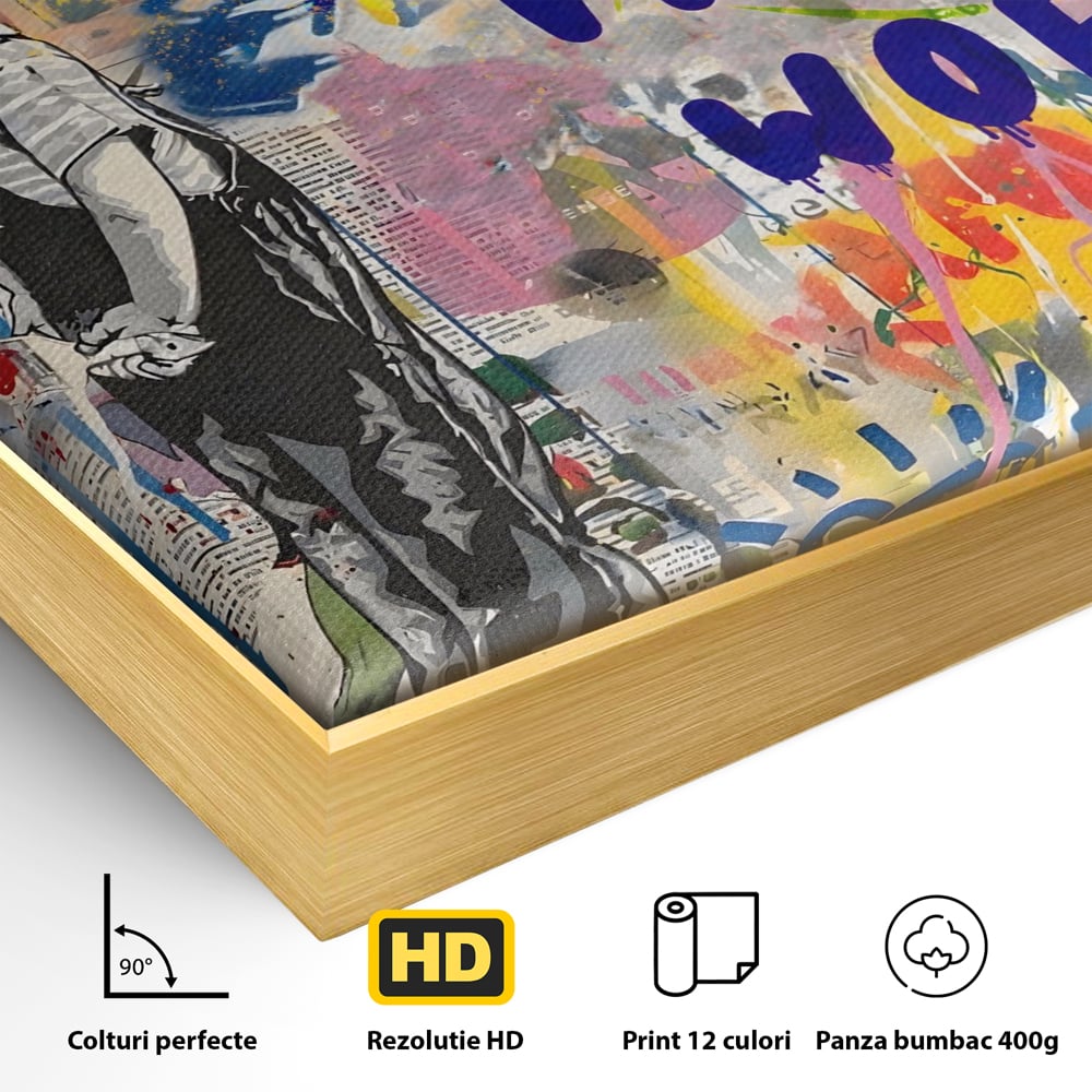 Tablou Canvas Premium LuxCanva® A1200, Less Talk More Work , Decorativ, Birou, Motivational, Copil, Colorat, Living, Culori Vibrante