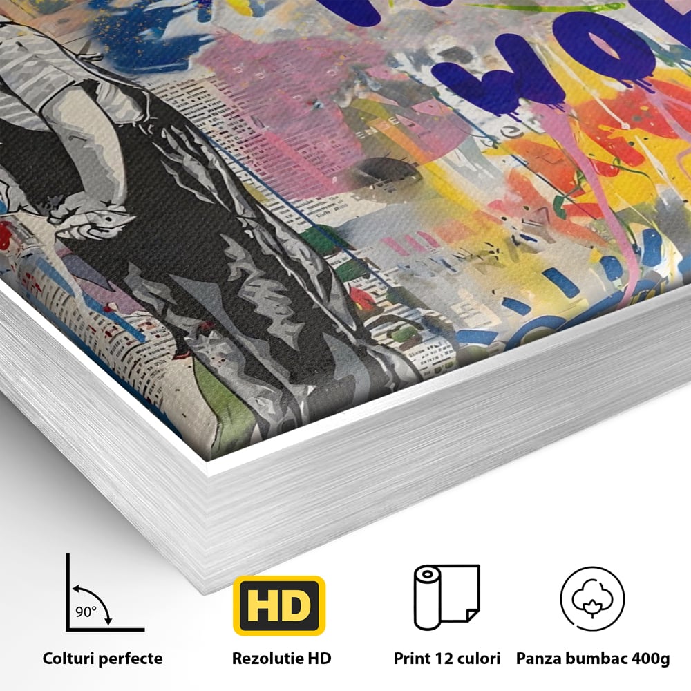 Tablou Canvas Premium LuxCanva® A1200, Less Talk More Work , Decorativ, Birou, Motivational, Copil, Colorat, Living, Culori Vibrante