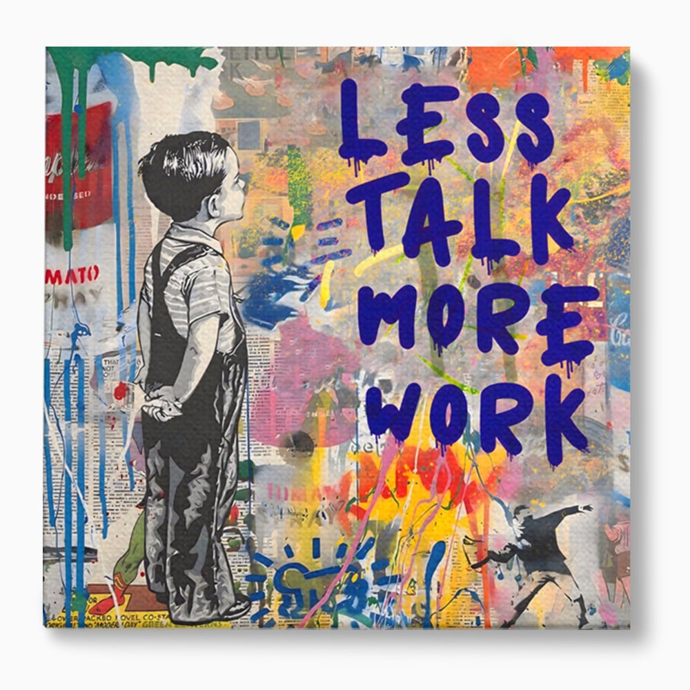 Tablou Canvas Premium LuxCanva® A1200, Less Talk More Work , Decorativ, Birou, Motivational, Copil, Colorat, Living, Culori Vibrante