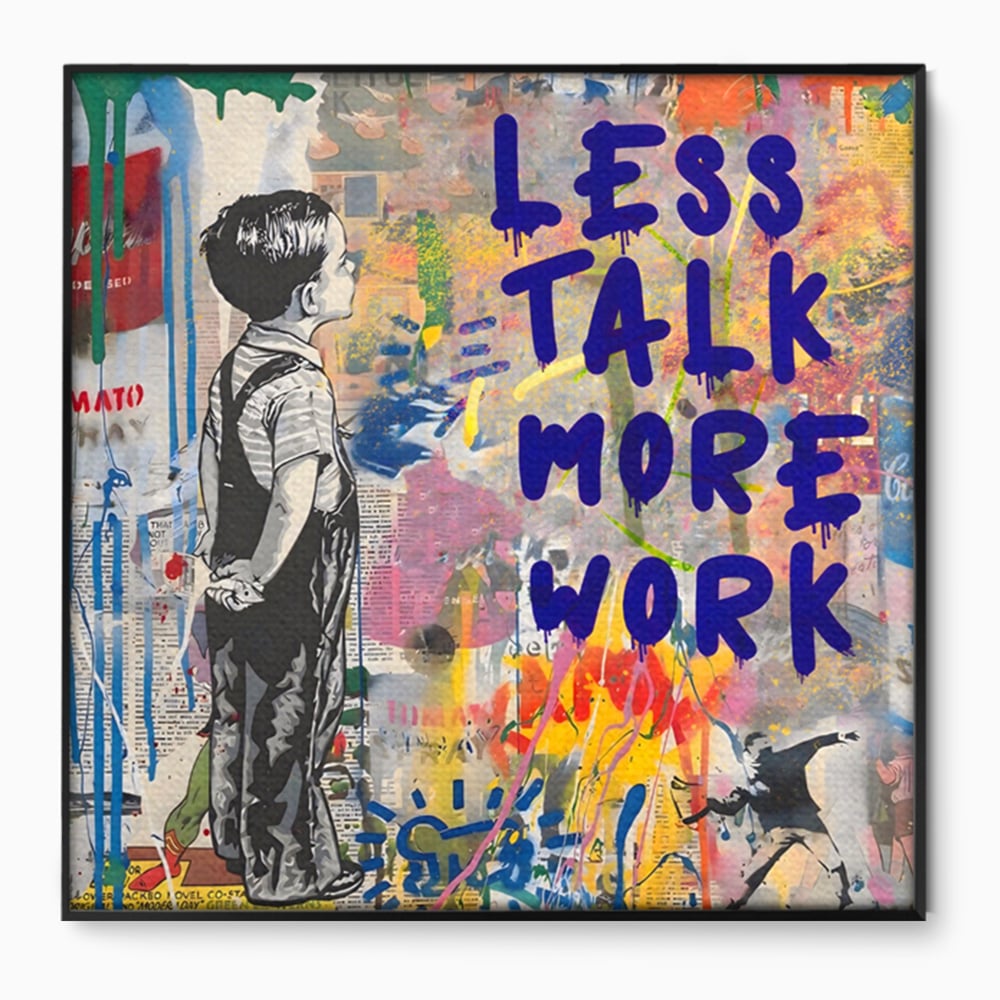 Tablou Canvas Premium LuxCanva® A1200, Less Talk More Work , Decorativ, Birou, Motivational, Copil, Colorat, Living, Culori Vibrante