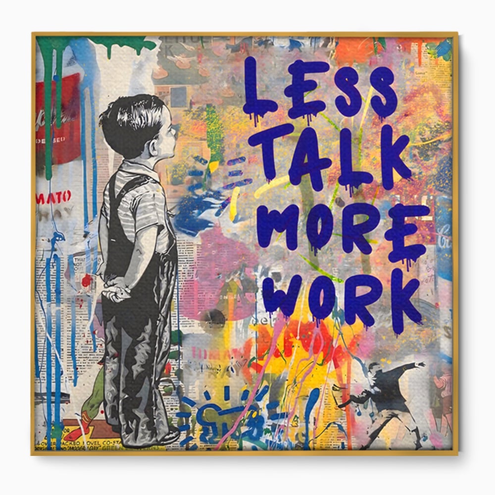 Tablou Canvas Premium LuxCanva® A1200, Less Talk More Work , Decorativ, Birou, Motivational, Copil, Colorat, Living, Culori Vibrante
