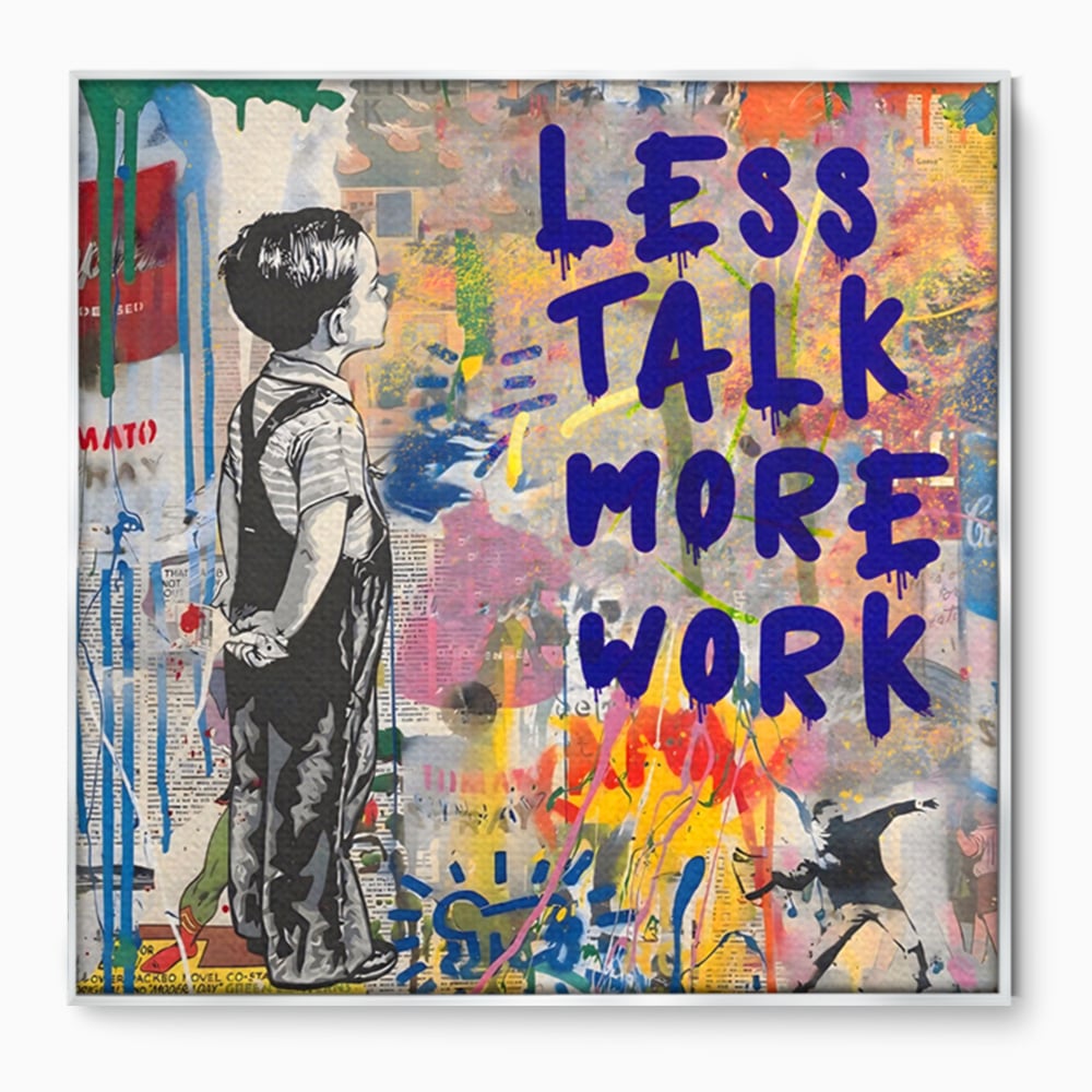 Tablou Canvas Premium LuxCanva® A1200, Less Talk More Work , Decorativ, Birou, Motivational, Copil, Colorat, Living, Culori Vibrante