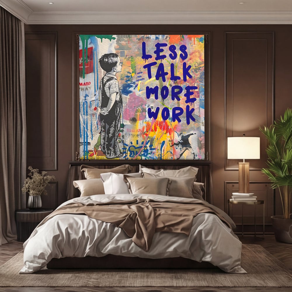 Tablou Canvas Premium LuxCanva® A1200, Less Talk More Work , Decorativ, Birou, Motivational, Copil, Colorat, Living, Culori Vibrante