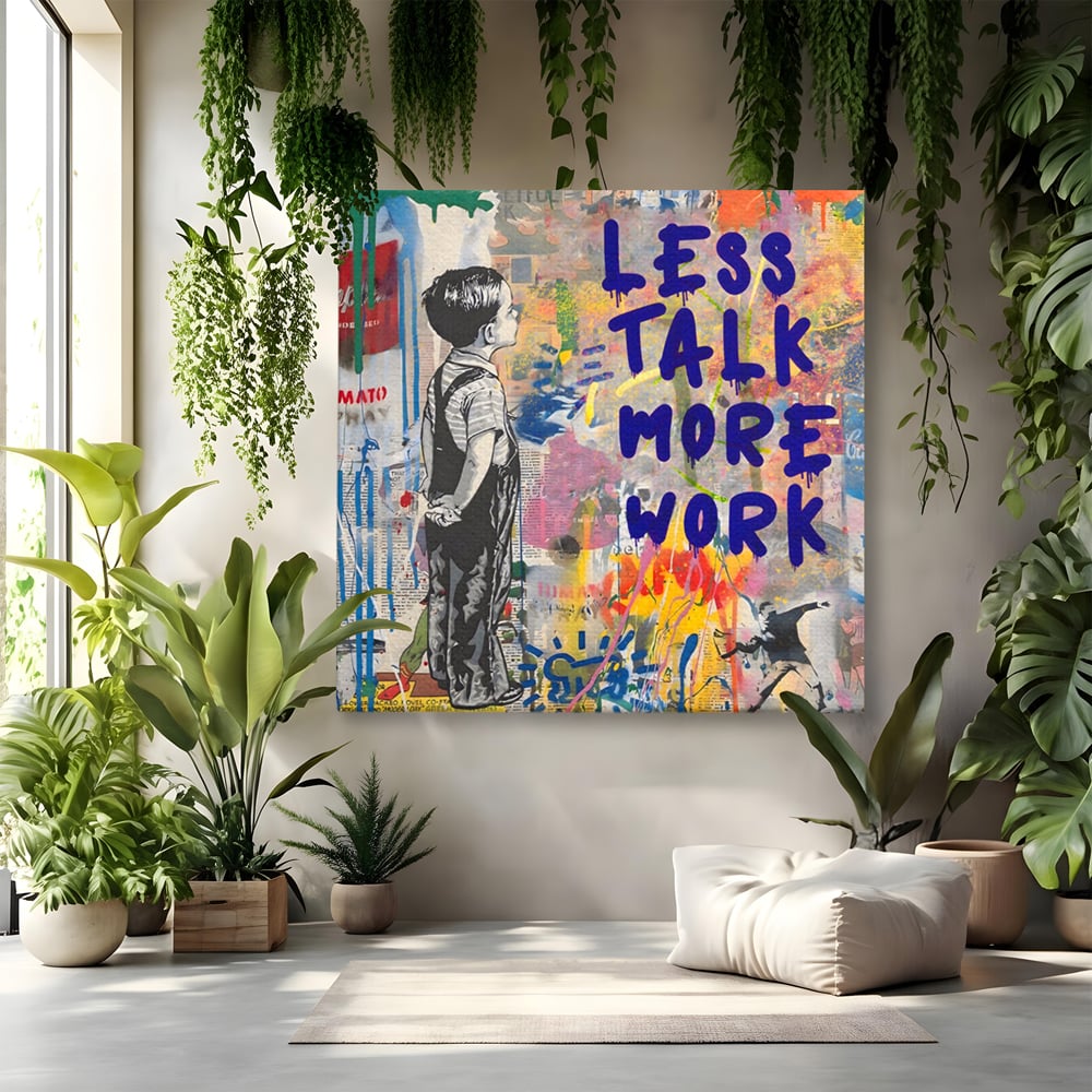 Tablou Canvas Premium LuxCanva® A1200, Less Talk More Work , Decorativ, Birou, Motivational, Copil, Colorat, Living, Culori Vibrante