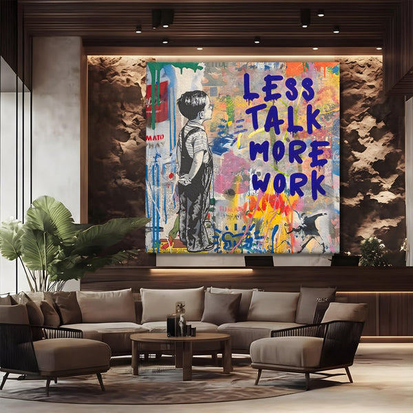 Tablou Canvas Premium LuxCanva® A1200, Less Talk More Work , Decorativ, Birou, Motivational, Copil, Colorat, Living, Culori Vibrante