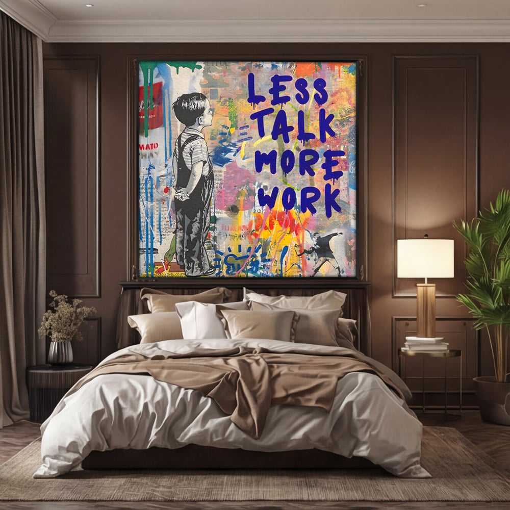 Tablou Canvas Premium LuxCanva® A1200, Less Talk More Work , Decorativ, Birou, Motivational, Copil, Colorat, Living, Culori Vibrante