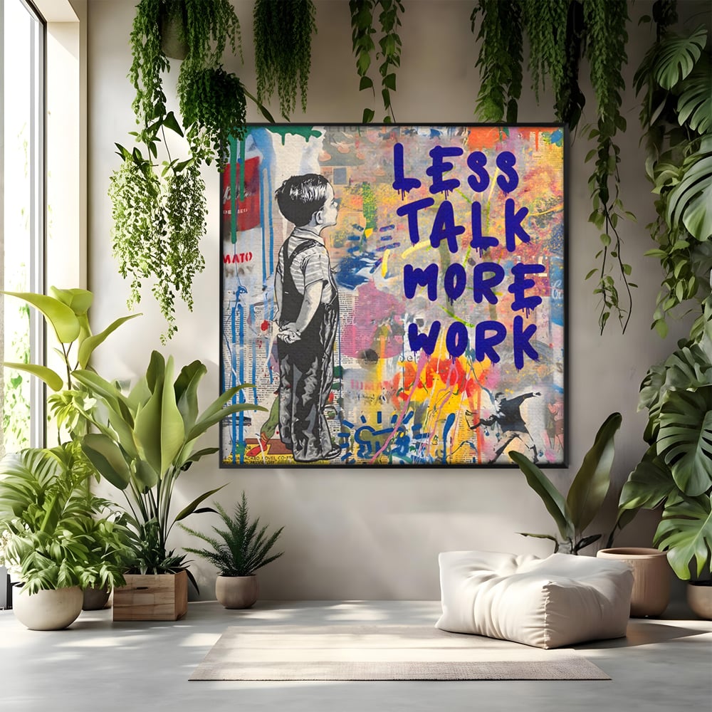 Tablou Canvas Premium LuxCanva® A1200, Less Talk More Work , Decorativ, Birou, Motivational, Copil, Colorat, Living, Culori Vibrante