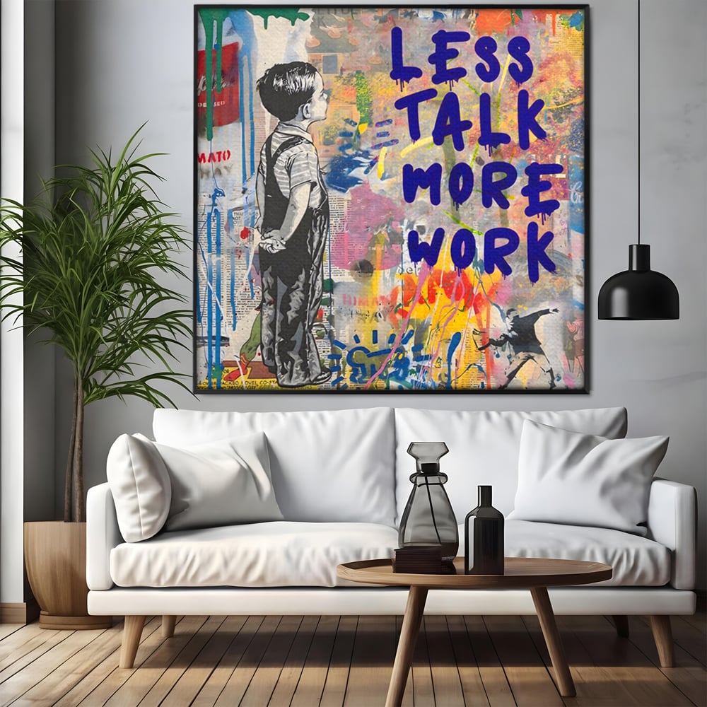 Tablou Canvas Premium LuxCanva® A1200, Less Talk More Work , Decorativ, Birou, Motivational, Copil, Colorat, Living, Culori Vibrante