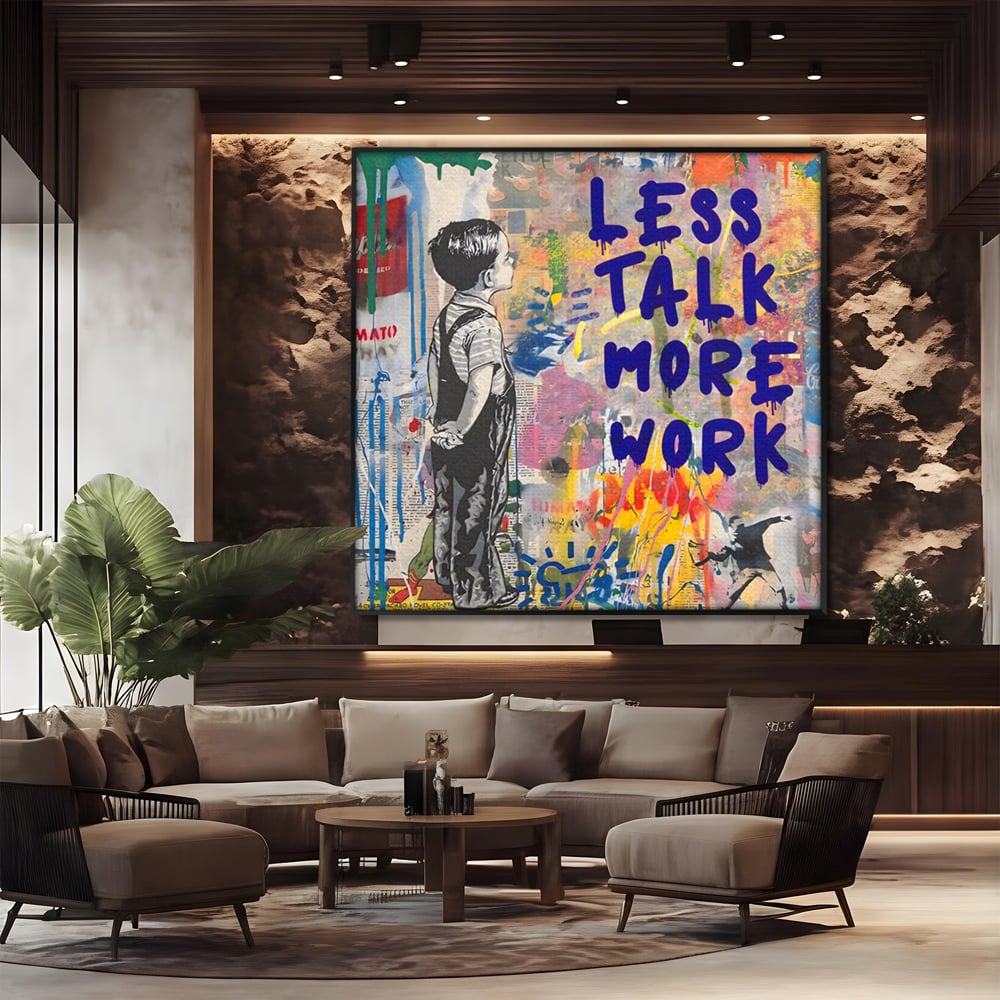 Tablou Canvas Premium LuxCanva® A1200, Less Talk More Work , Decorativ, Birou, Motivational, Copil, Colorat, Living, Culori Vibrante