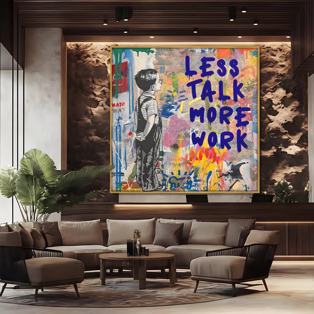 Tablou Canvas Premium LuxCanva® A1200, Less Talk More Work , Decorativ, Birou, Motivational, Copil, Colorat, Living, Culori Vibrante