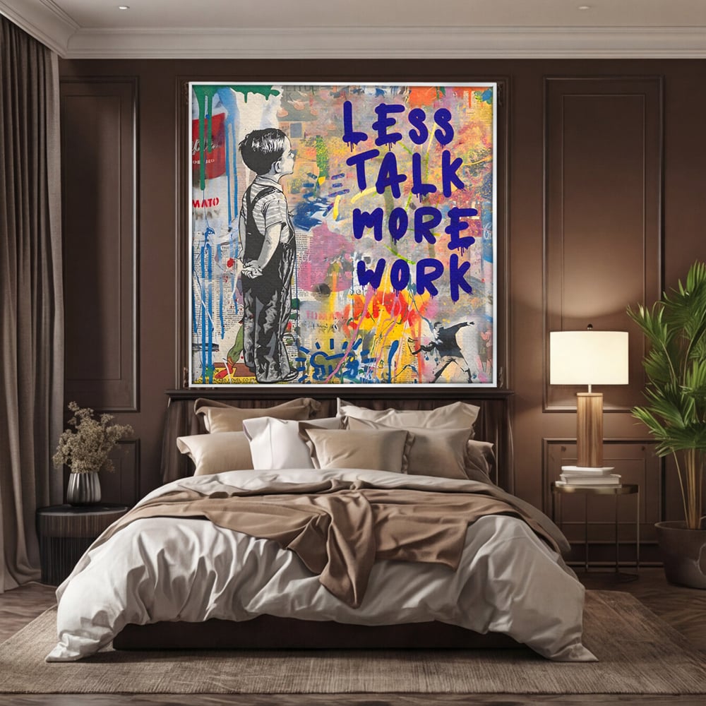 Tablou Canvas Premium LuxCanva® A1200, Less Talk More Work , Decorativ, Birou, Motivational, Copil, Colorat, Living, Culori Vibrante