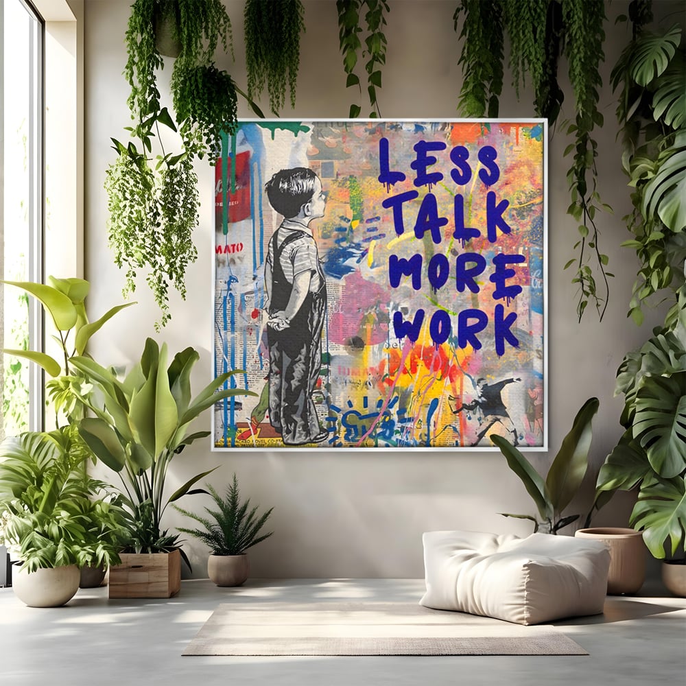Tablou Canvas Premium LuxCanva® A1200, Less Talk More Work , Decorativ, Birou, Motivational, Copil, Colorat, Living, Culori Vibrante