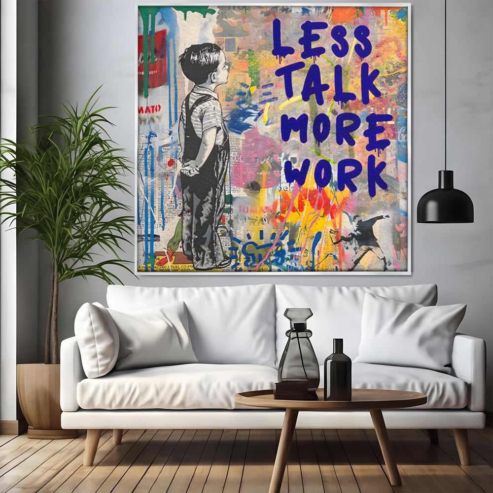 Tablou Canvas Premium LuxCanva® A1200, Less Talk More Work , Decorativ, Birou, Motivational, Copil, Colorat, Living, Culori Vibrante